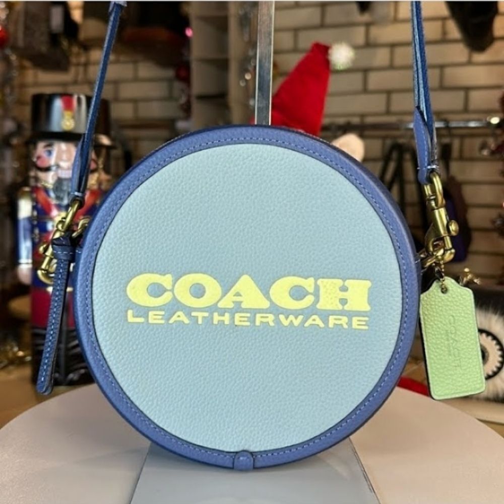 COACH KIA BLUE COLORBLOCK ROUND CIRCLE CANTEEN CROSSBODY BAG GUITAR STRAP - Picture 8 of 16